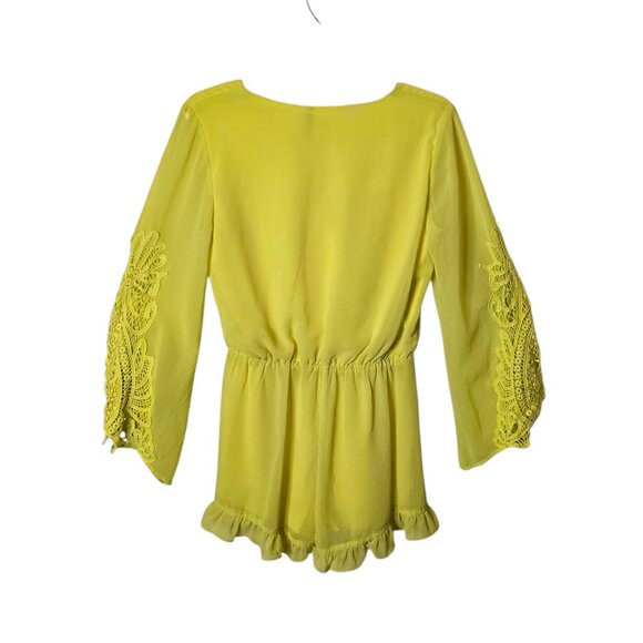 Entro Yellow Romper Size Small Embroidered Sleeves - Picture 5 of 10